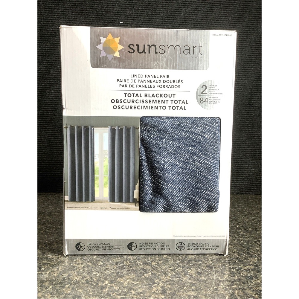 SunSmart Total Blackout Curtain Panels 2-Pack Indigo Blue 54x84 Grommet 1796087